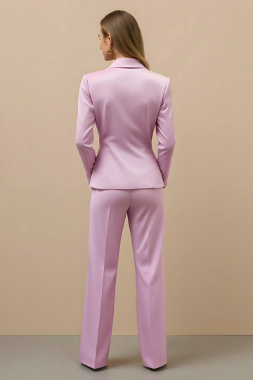 2 pièces en satin rose cranté revers double boutonnage femmes costumes d’affaires
